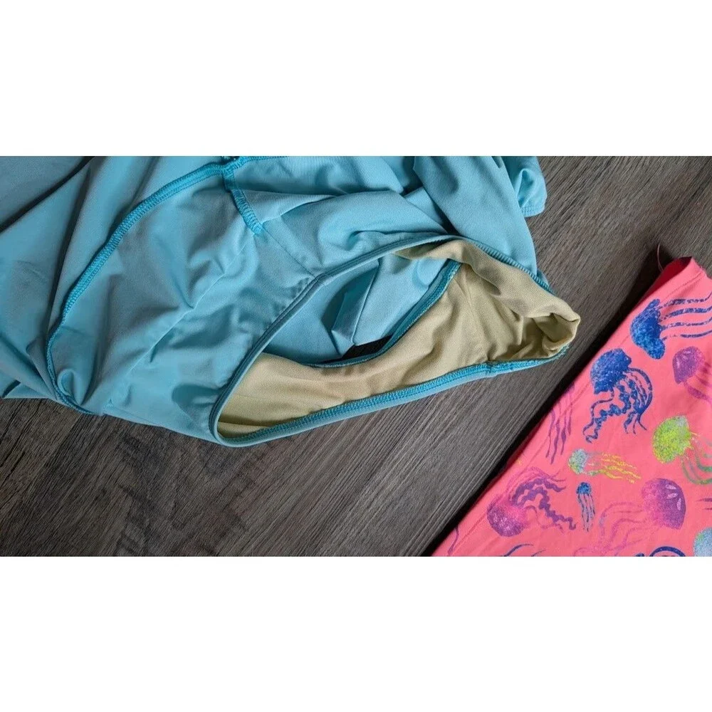 Lands' End Tankini Girls Size 14+ Jellyfish Print Top Solid Blue Skort Bottoms